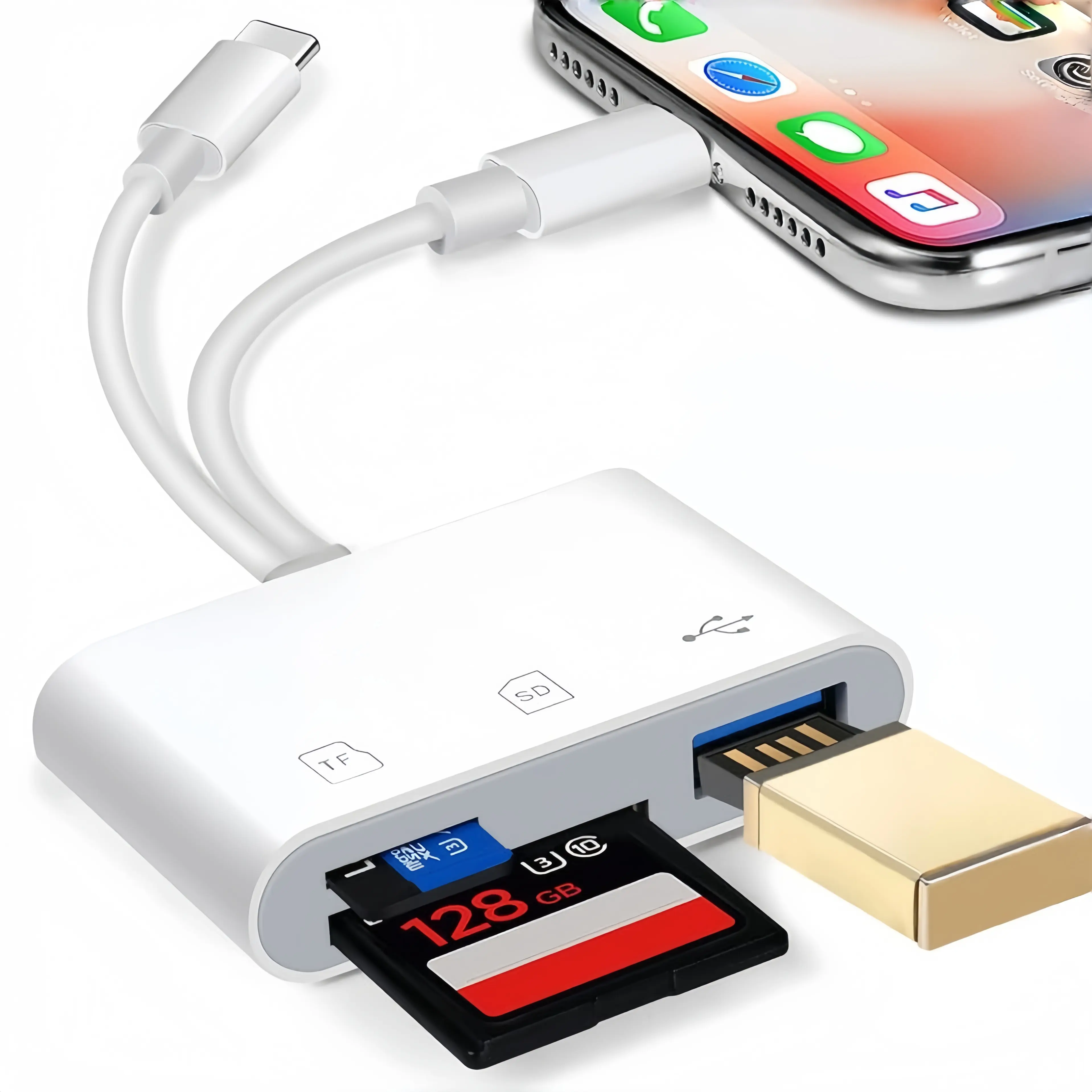 3-in-1 USB-C Dual Plug SD Card Reader, Memory Card Reader, Camera Adapter, USB C to SD Card Reader, Type C Ports Phone Accessories for iPhone 16/15/14/13/12/11/XR/XS Max/8/7, Type-C Android Phones, Tablets & Laptops