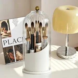 Makeup Brush Storage Box with Rotatable Lid, Makeup Brush Holder Organizers, Pen Holder,Desktop Organizer, Suitable for Dressing Table, Bathroom, Office Desk, Women's Gift