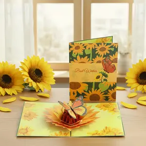 Sunflower Pop-Up Card with Butterfly — 3D Greeting Card for Birthday, Best Wishes, Thank You, Mother’s Day