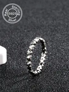 925 Sterling Silver Vintage Heart Design Ring, Fashion Promise Ring, Fashion Jewelry Accessories for Women for Party, Daily Clothing Decor, Trendy All-match & Exquisite Jewelry for Birthday Gift