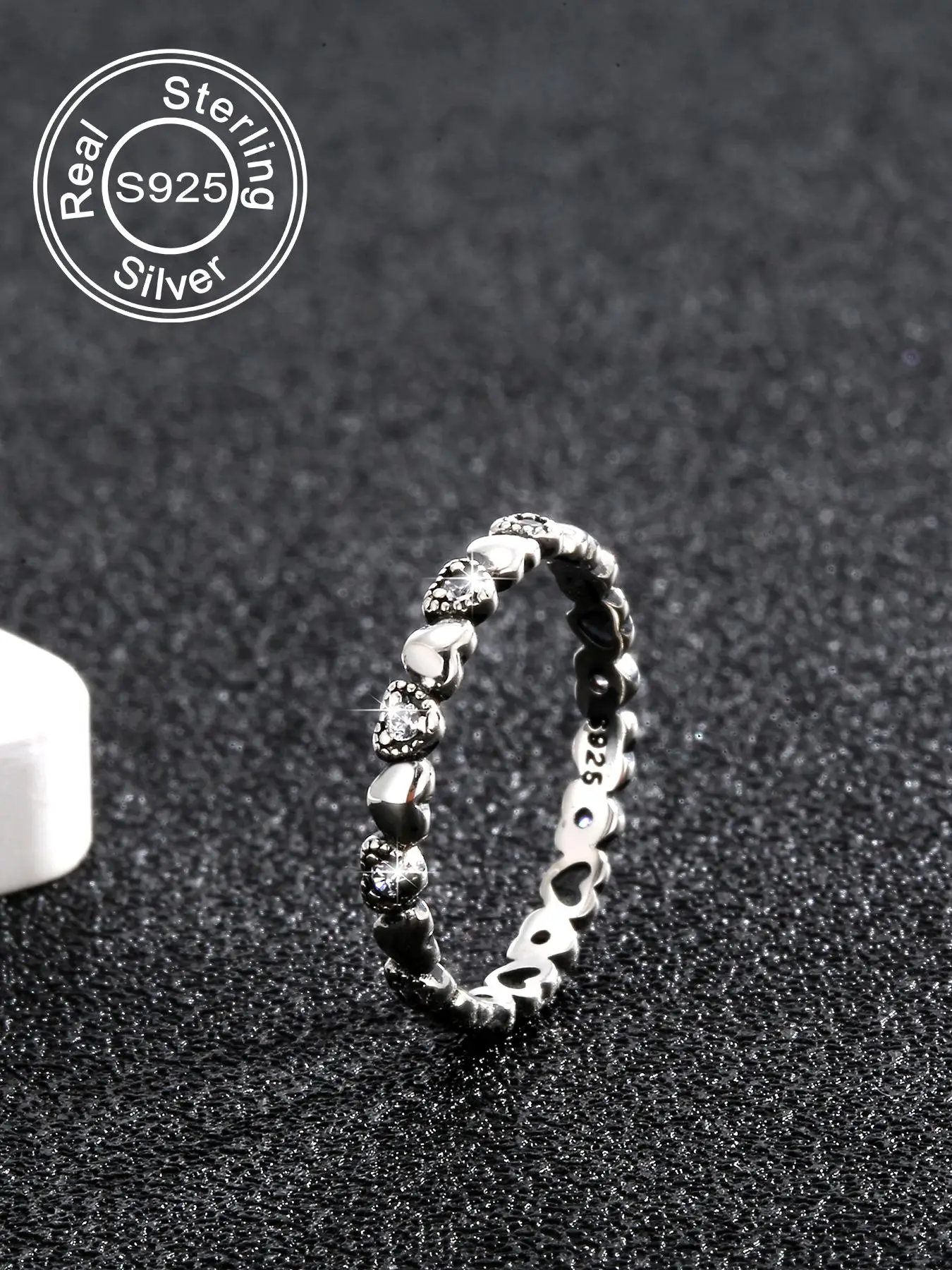 925 Sterling Silver Vintage Heart Design Ring, Fashion Jewelry Accessories for Women for Party, Daily Clothing Decor, Trendy All-match & Exquisite Jew