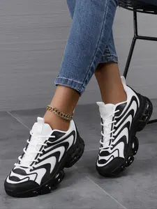 Women's Sporty PU Leather Sneakers, Comfortable Thick Sole, Medium Width, All Season Outdoor Travel Training Shoes, Thick Soled Sneakers, Outdoor Sports Sneakers