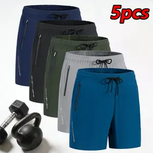 Men’s summer casual athletic shorts with drawstring tie and zippered pockets, suitable for everyday outdoor activities and sports/fitness.