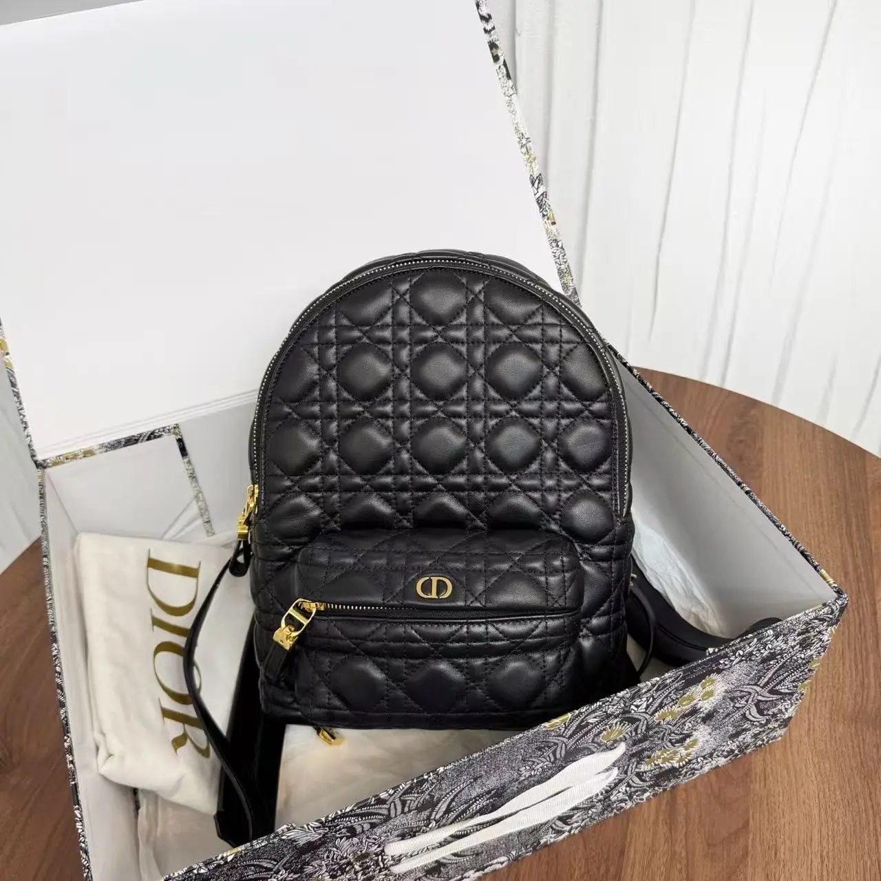 Pre-owned Dior Caro backpack, macrocannage quilt, CD logo, lightweight backpack, designer school bag, gold hardware luxury backpack