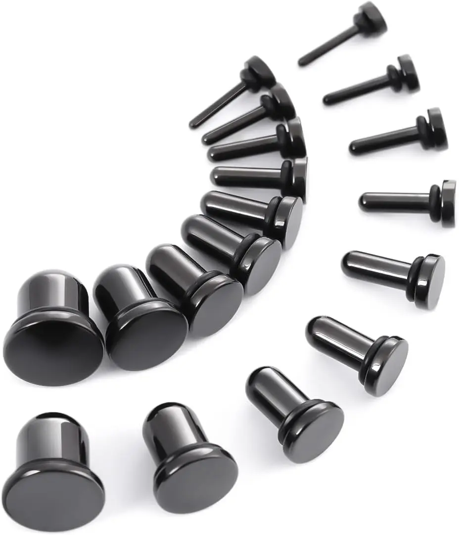 TBOSEN 18PCS Surgical Stainless Steel Stretching Kit Plugs Expander Single Flat Top Body Piercing Jewelry Set 14G-00G