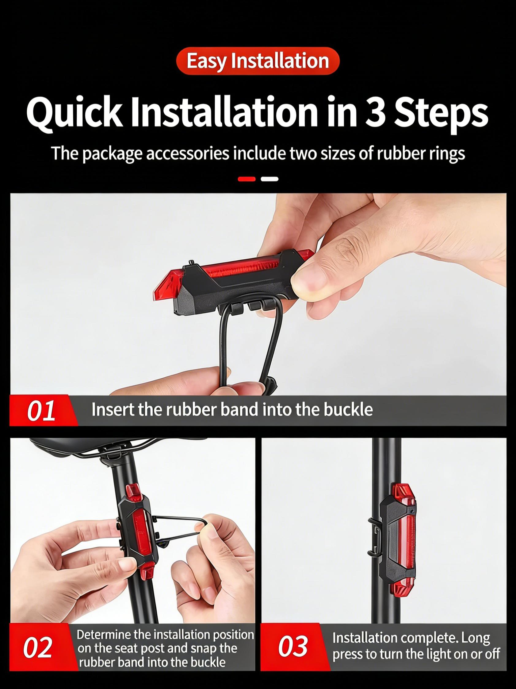 Two LED bicycle taillights, USB charging monochrome (red/color) taillights, easy to install, suitable for mountain bikes and road bikes