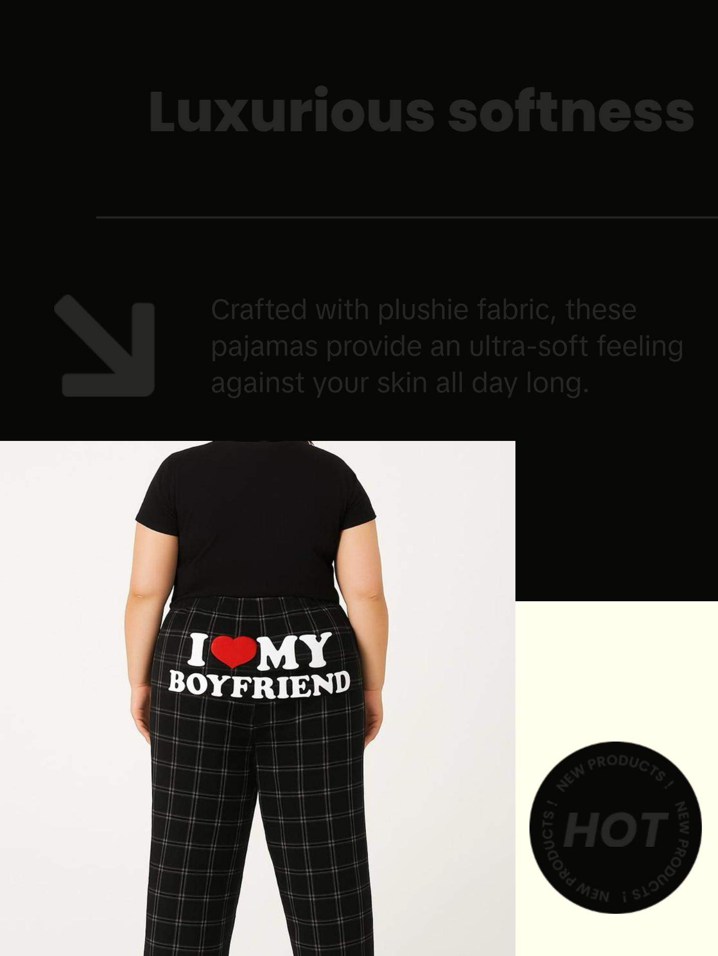 I Love My Boyfriend plaid red Pajamas - Luxurious Soft Plushie Loungewear for All Seasons Comfortable Sizes X-Small to 3XL Casual Nightwear