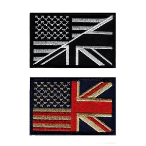USA/UK Flag Distress- B.W British USA Flag Hook Patch Bundle by Miltacusa