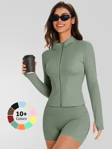 Women's Training Jacket and High-Waisted Shorts Set, Sporty Slim-Fit, Quick-Dry, Solid Color, Yoga, Gym, Running, Casual Workout Clothes
