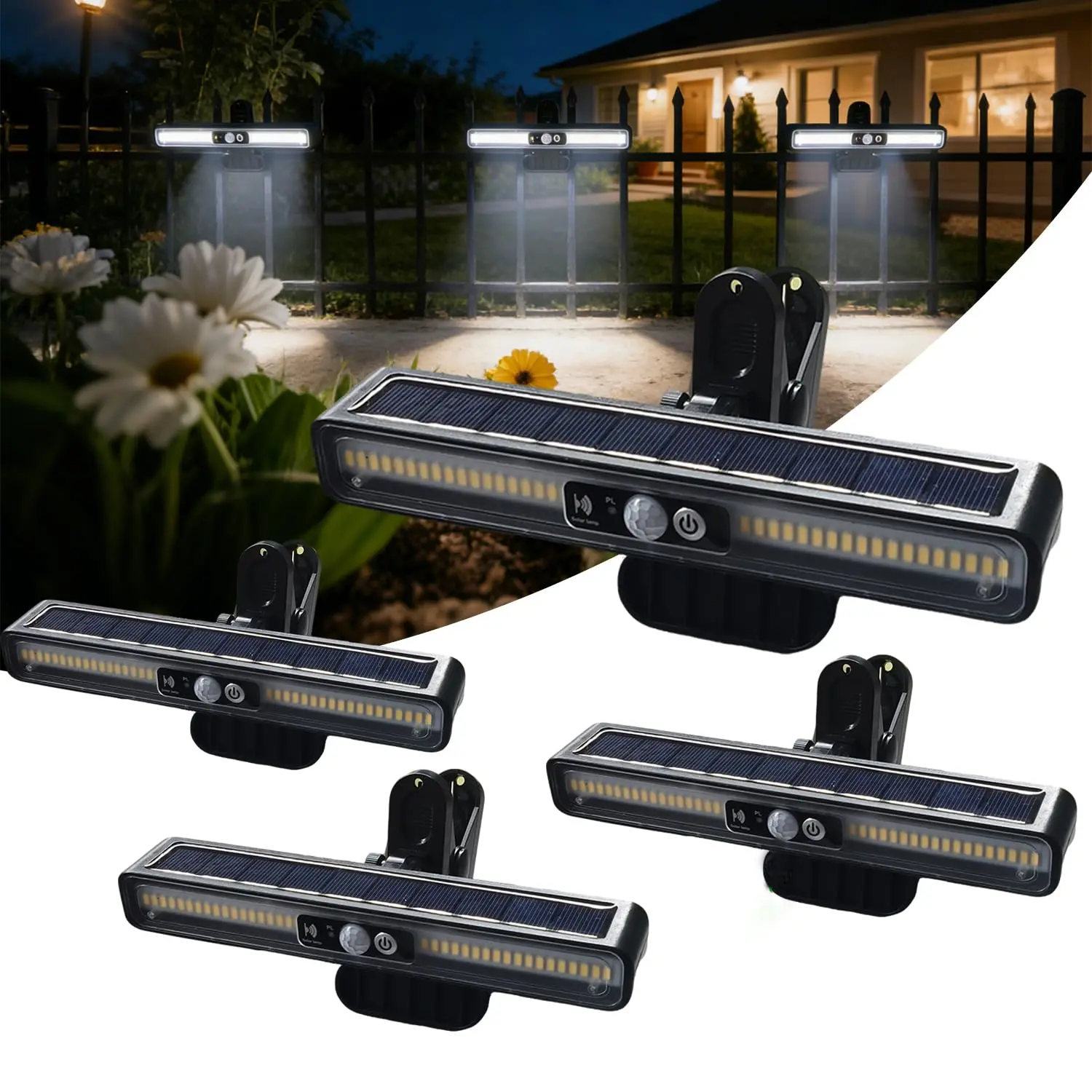 4 Pack Motion Sensor Outdoor Light, Clip On Solar Motion Lights Outdoor Waterproof lamp