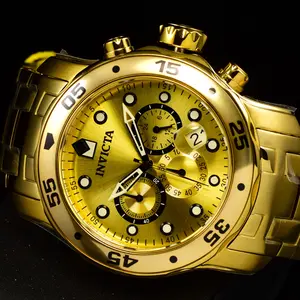 Invicta Men's 48mm PRO DIVER Scuba Chronograph Gold Dial 18K Gold Plated Waterproof Sport Watch