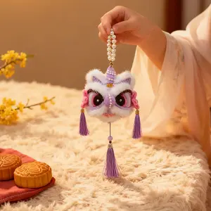 2026 Year of the Horse Lion Dance Hanging Ornament, Traditional Chinese Fortune Charm, Polyester Pendant for Car & Home Decor, Lucky Gift for Lunar New Year