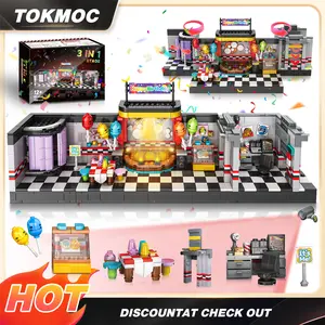 TOKMOC 1388 Pieces Five Nights Security Vulnerability Bear Stage Scene Building Block Set,Classic Halloween Game Stage Brick Set Block Toy,Collecting Building and Gifting Model for Game Fans, For Aged 12 and Above,Stress Relief Toy,66039