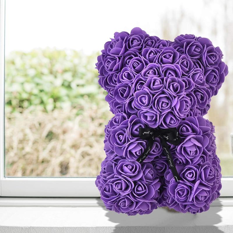Artificial Flowers Rose Bear ,Rose Teddy Bear, Flower Bear Cub, Forever Rose Everlasting Flower for Window Display, Anniversary Christmas Valentines Gift (Purple) Artificial flowers