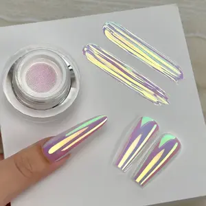 YOKEFELLOW GleamTap Cushion Aurora Chrome Nail Powder GT115 Ethereal/Pink Lilac with Gold Sheen Nail Chrome Powder Super Shine Aurora Metallic Chrome Powder Nail Art Glitter Decoration for Home DIY Salon Manicure