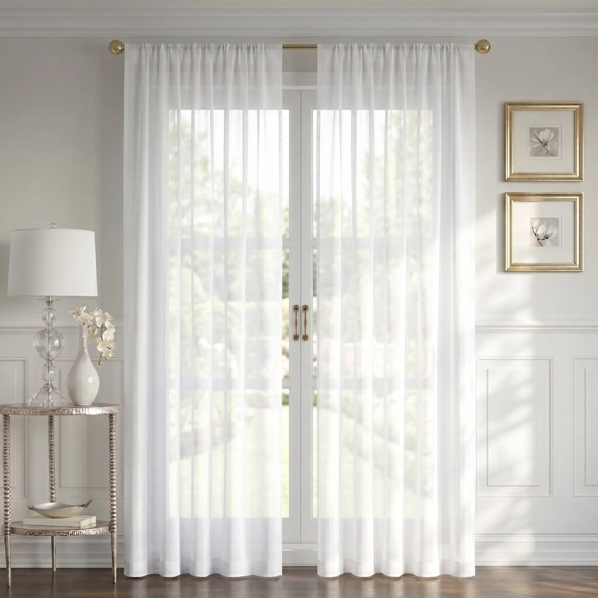 Curtains -Sheer Voile Curtains with Jacquard-Style Texture 2 Panels