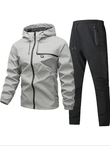 Men's Outdoor Casual Set, Hooded Leisure Jacket, Woven Long Pants, Comfortable and Stylish, Perfect for Daily Wear