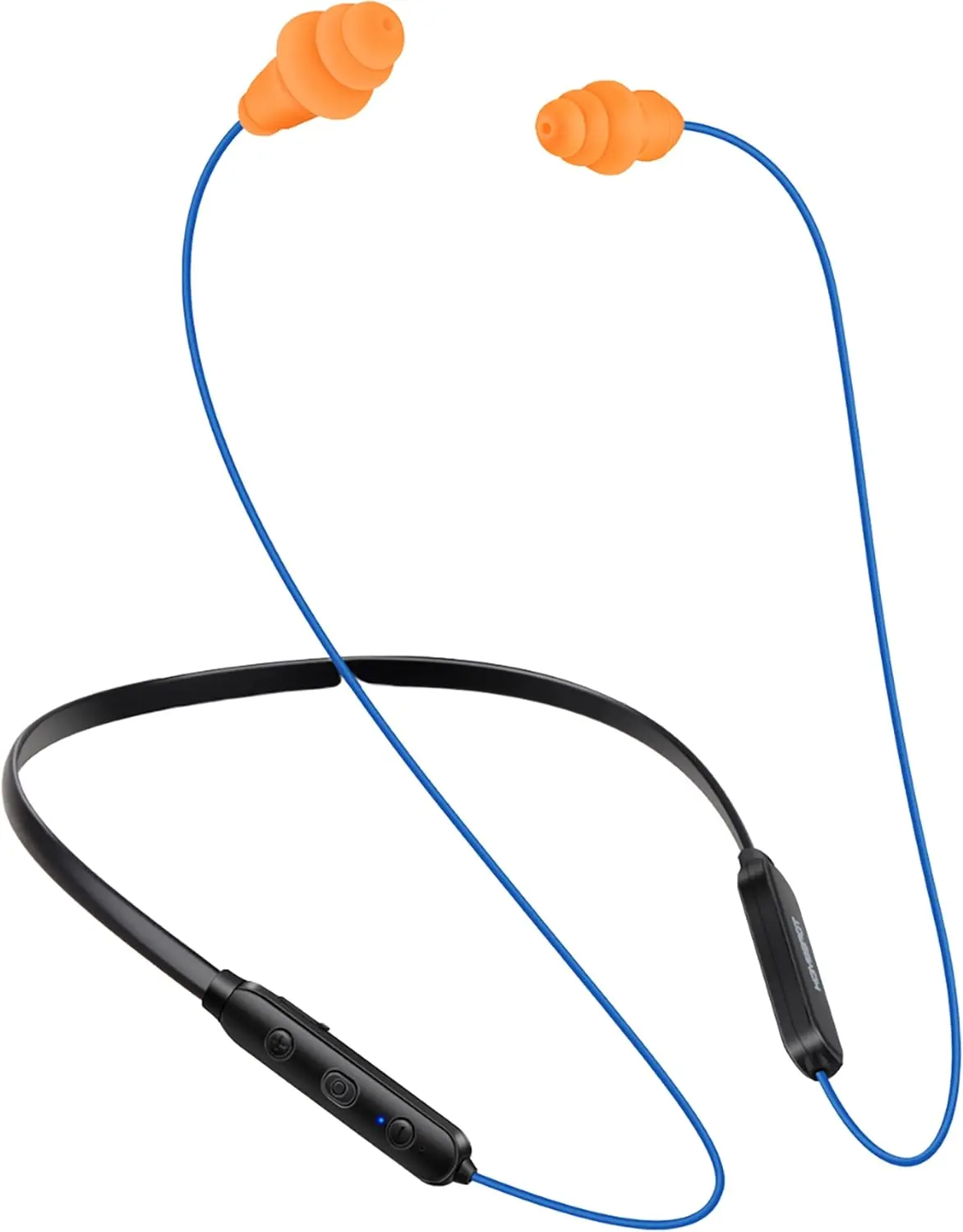 Noise Reduction  Neckband Headphones with Qualcomm aptX , 27dB NRR, CVC Noise Cancelling Mic & Controls and 20H Playtime for Work Safety OSHA Compliant - Blue Wire Orange Earbuds