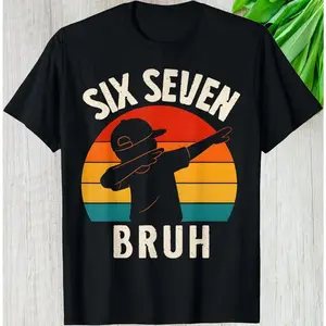 100% Cotton Youth Six Seven Meme Dabbing Shirt for Youth Adults, 67 Bruh Meme Gen Alpha Slang Gift Graphic Tee, Funny Dab Logo Unisex T-Shirt