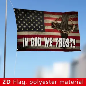2x3ft / 3x5ft "In God We Trust" Flag - Religious Patriotic American Flag Cross Crown of Thorns Polyester Banner for Outdoor Yard & Home Decor