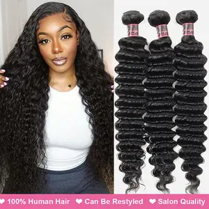 Uwigs Natural Color Deep Wave / Water Wave Hair Bundles Ombre Colored Human Hair 1 3 4 Bundles