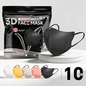 10/30Pcs GTT Fashion Comfort 3D Face Mask, Disposable, Black white and color. Folding, Comfortable, Bulk, 3 Layer Cup Dust Safety Masks Filter Efficiency≥95% Breathable Elastic Ear Loops Adult Black Masks