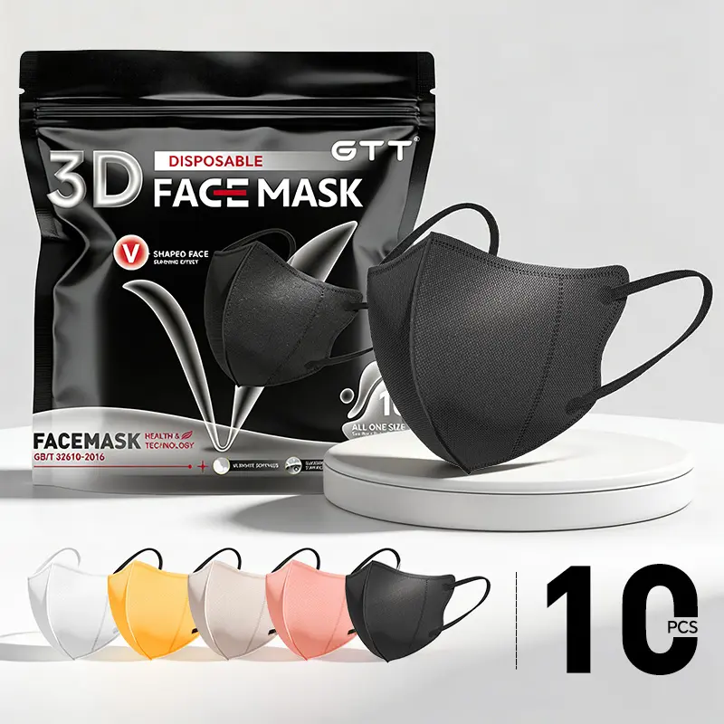 10/30Pcs GTT Fashion Comfort 3D Face Mask, Disposable, Black white and color. Folding, Comfortable, Bulk, 3 Layer Cup Dust Safety Masks Filter Efficiency≥95% Breathable Elastic Ear Loops Adult Black Masks, Protective Mask, Breathable Face Cover