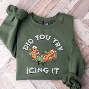 Did You Try Icing It Christmas Gingerbread Cookies Retro Nurse Christmas Season Graphic Printed Unisex Classic Sweatshirt