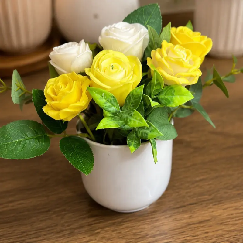 Handmade Yellow & White Rose Candle Bouquet