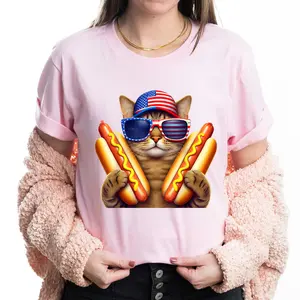 Wiener Cat USA Flag Shirt – Funny 4th of July Hot Dog Cat Tee – Cute Gift for Cat Moms & Dads