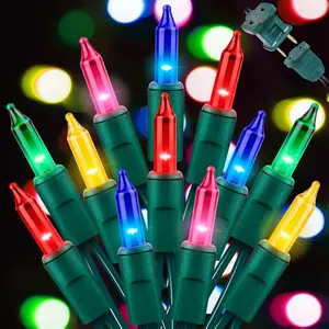 LAMPHOME 2-Pack 100 Ct. Multi-Color Christmas String Lights - 20Ft Mardi Gras & Twinkle Lights Each Green Wire for Indoor/Outdoor Use, with End Connectors
