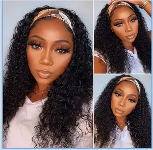 Headband Wig Human Hair Deep Wave 18 inch Glueless Curly for Black Women Natural Color Silky Soft No Tangle Medium Cap 4 Combs Adjustable