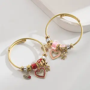 Trendy Cute Bear Heart Pendant Bracelet Stainless Steel Jewelry