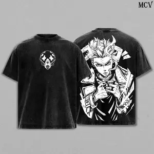 Enjin Gachiakuta Washed Heavy Cotton Oversized Round Neck Shortsleeve Tee - Gritty Manga Antihero Cyberpunk Vibe Menswear Streetwear, Unisex Retro Graphic Fabric Top