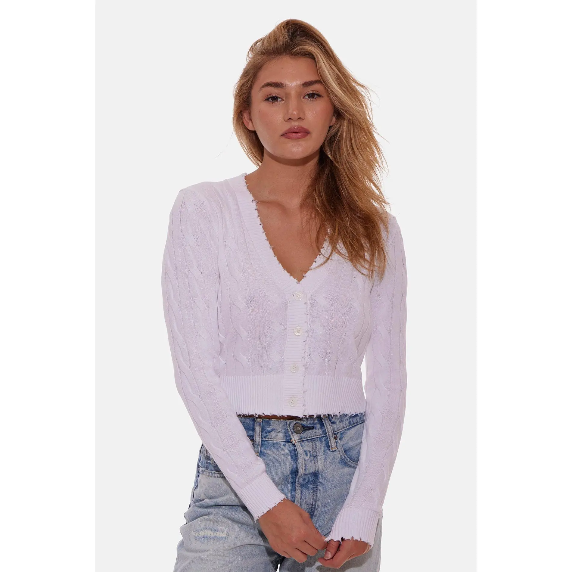 Satya Cable Cropped Cardigan White