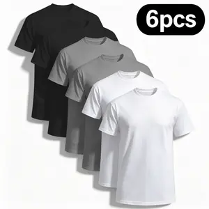 3 & 6 Pack Bulk Plain Unisex Cotton T Shirts Heavyweight Crew Neck Basic Short Sleeve Tees White Black Gray Casual Gym Blank Undershirts Thin Thick Outfits Jackets