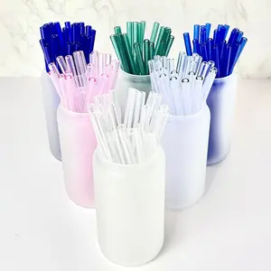Glass Straws for 16 oz Glass Cups, Eco-Friendly Colorful Class Straws, Reusable & Durable Straws, Pink, Clear, Blue, Green, Purple Straws 8" Long for 16ounce Glass Cups
