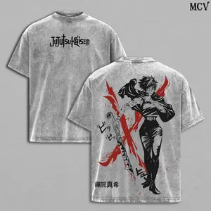 Maki Zenin Tee Washed – Jujutsu Kaisen Execution Culling Game Arc Vintage Oversized Heavy Cotton Double Printed Anime Manga T-Shirt, Retro Unisex Streetwear Graphic Top, The Demon of Zenin Clan Edition
