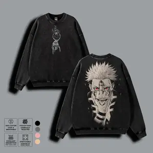 Ryomen Sukuna Jujutsu Kaisen Washed Tee & Sweatshirt, Vintage Anime Graphic T-shirt, JJK Streetwear Crewneck, Unisex Cotton Loose-Fit Anime Fan Gift