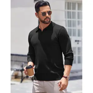 COOFANDY Long Sleeve Polo Shirts for Men Knit Polo Sweater Lightweight Ribbed Pullover Sweater