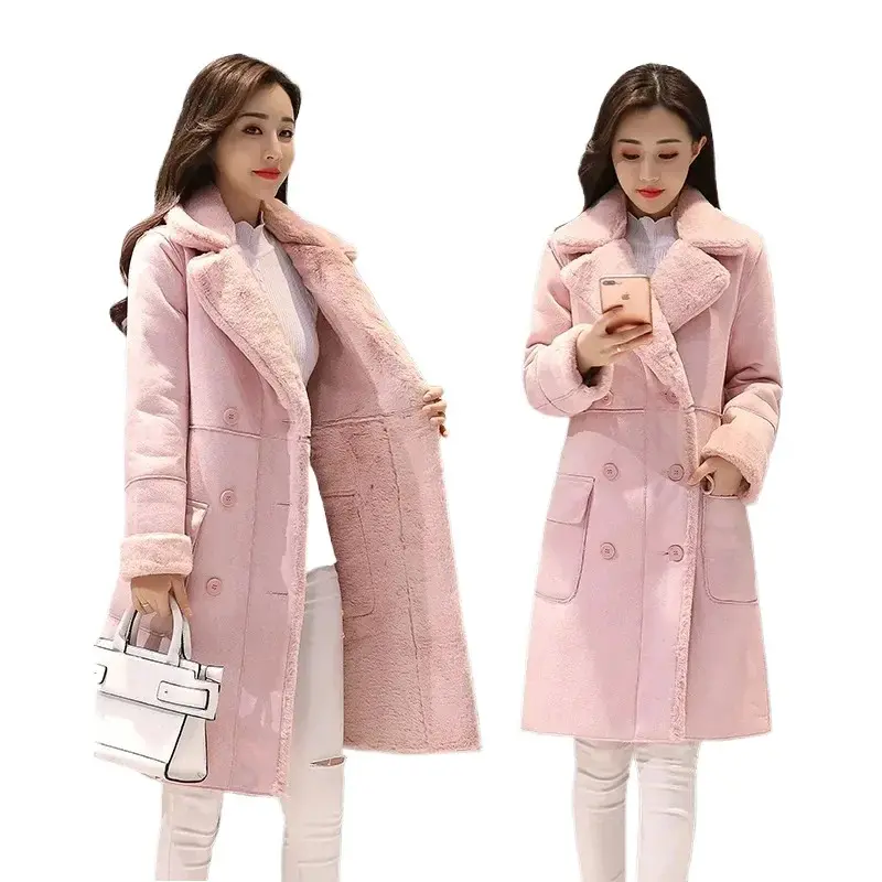 Winter Jacket Women Plus Size Clothing for Women Warm Velvet Thicken Faux Long Coats Parkas Female Double Breasted Jackets