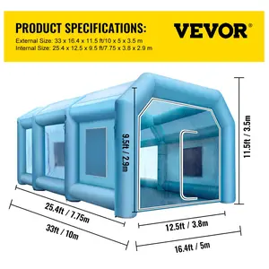 VEVOR Inflatable Paint Booth 39x16.4x13ft, Inflatable booth with 2 Blowers, Inflatable Spray Booth with Filter System, Portable Car Paint Booth for Car Parking Tent Workstation