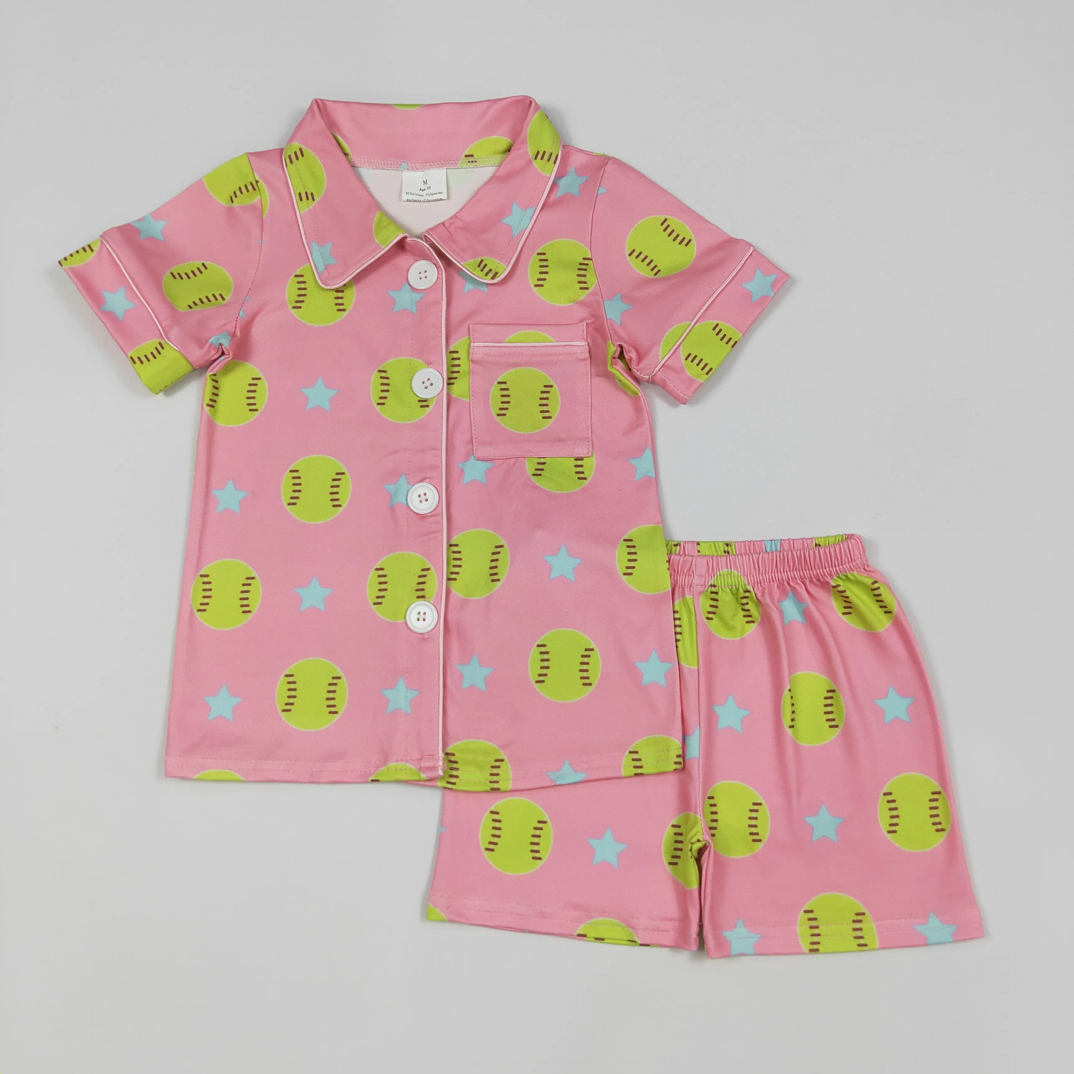 Softball Girls Short Sleeve Pajamas