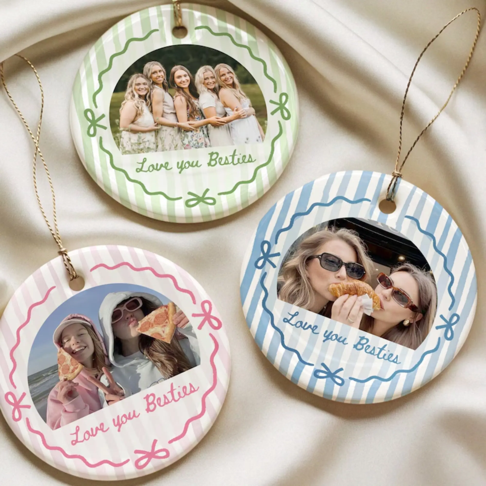 Custom Best Friend Ornament, Besties Ornaments, Besties Photo Striped Ornament, Gift for Friend