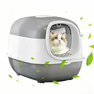 Fully Enclosed Cat Litter Box with Lid, 180° Openable Hooded Litter Tray with Litter Catcher Mat, Odor Lock & Anti-Splashing Cat Toilet for Large Cats & Multi-Cat Households