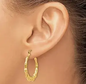 Hoop Earrings 10K Gold Bamboo Patterned