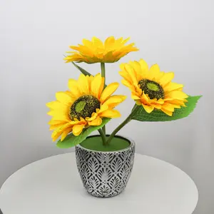 LED Flower Pot Light Sunflower Small Night Lamp Vintage Ornament Table Lamp Bedroom Bedside Lamp Advanced Sense Ambience Light Ornaments color room lighting
