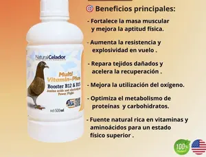 NaturalCelador Multi Vitamin-Plus Booster B12 & B15 500ml for Competitive Pigeons - Enhances Energy Vitality & Recovery