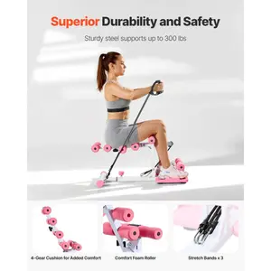 VEVOR Deep Squat Machine, Adjustable Glutes Trainer Machine with 3 High-Strength Resistance Bands, Folding Core Leg Glutes Exercise Trainer, Push Up Workout Equipment at Home Gym, Pink+ White