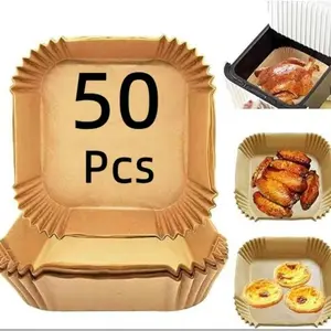 Juan50PCS air fryer paper pad, square disposable paper pad, Air fryer baking paper, baking paper tray, outdoor camping barbecue portable Bakeware Utensils